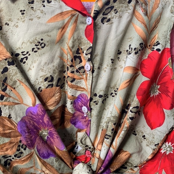 90s Vintage Leopard Tropical Floral Button Up Sleeveless Top Size Medium/Large - Picture 13 of 15